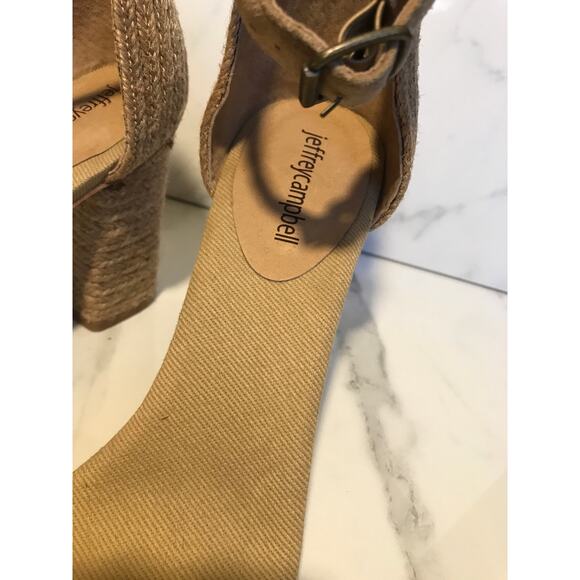 Jeffrey Campbell Rowboat Sandals 9 Tan Jute Block Heels - Picture 4 of 12
